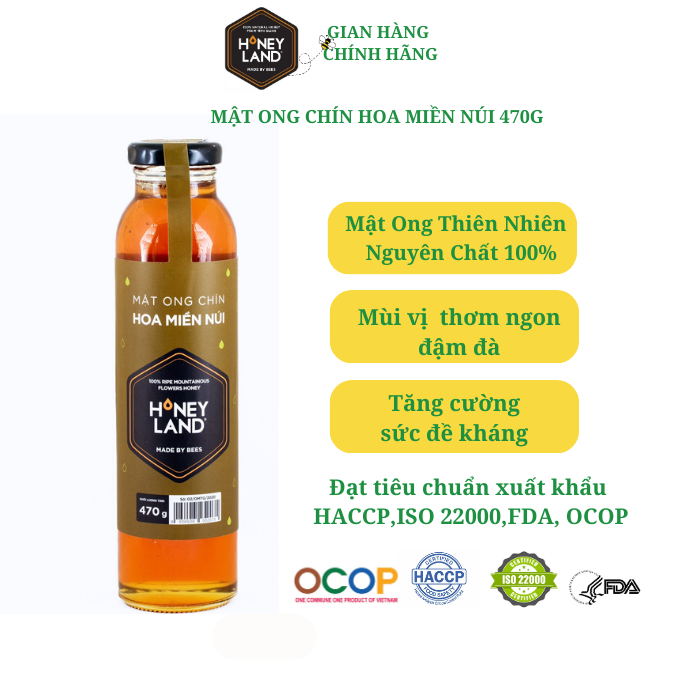 Mật ong rừng chín Miền Núi HONEYLAND 470G mật ong thiên nhiên nguyên chất