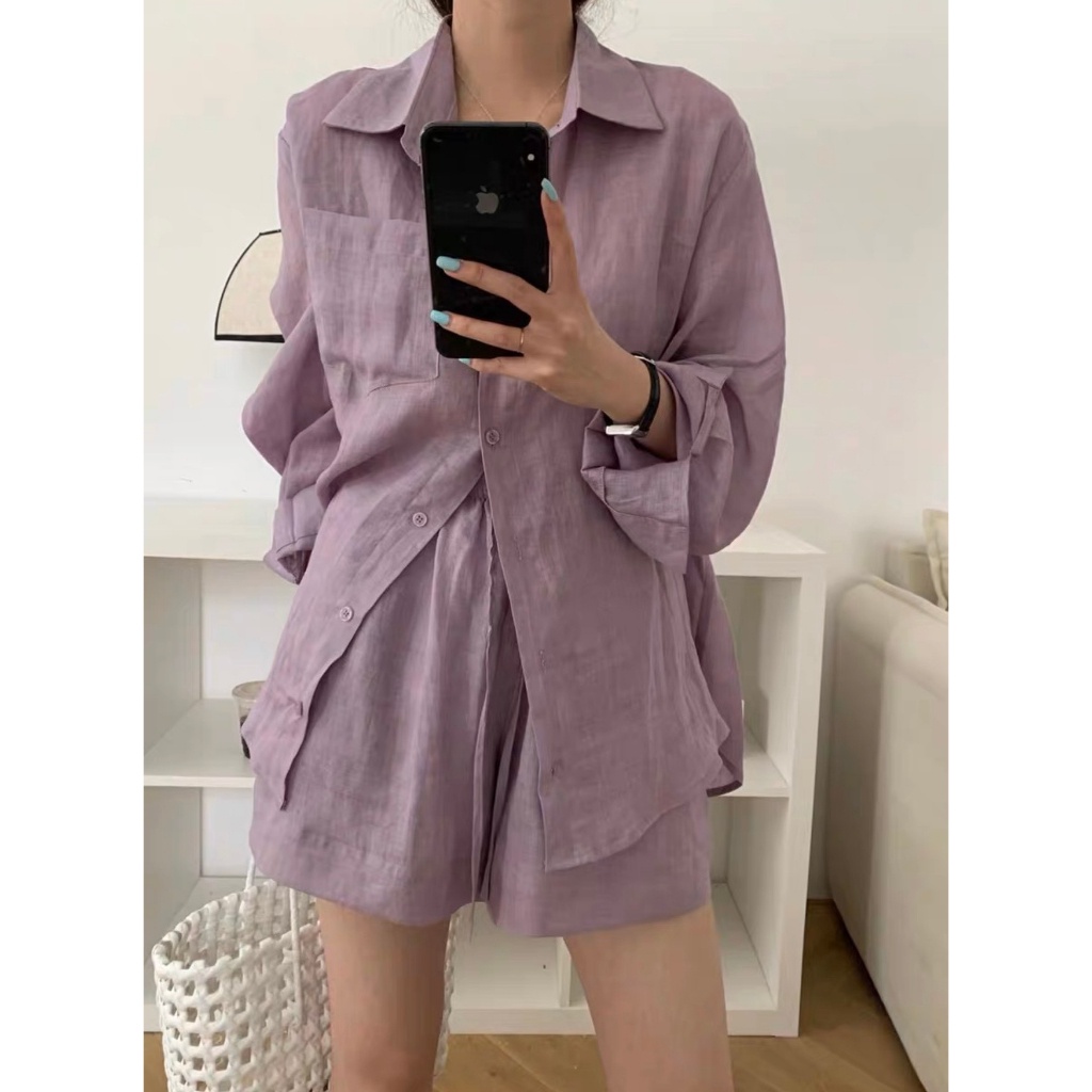 SET ÁO SƠ MI XƯỢC + QUẦN SHORT 2 MÀU ANGI HOME