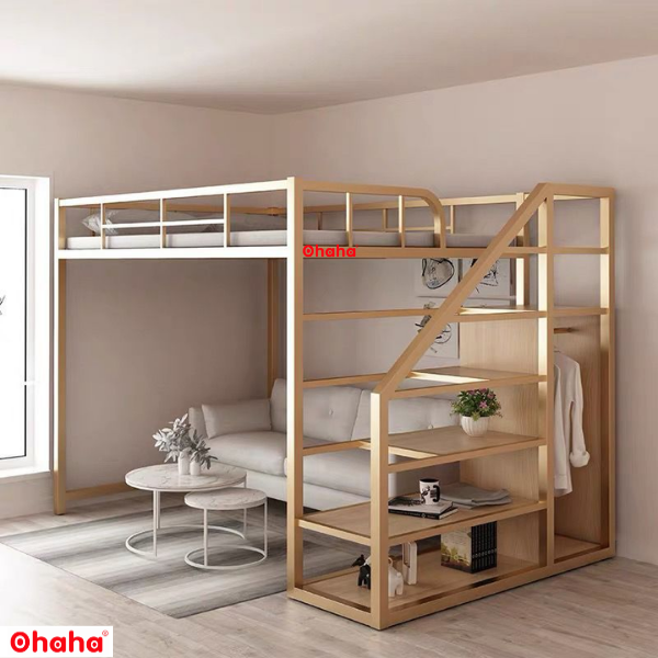 [ Freeship HCM] [ Trả góp 0%]  [Có ảnh và video thực tế]  GIƯỜNG TẦNG THÔNG MINH KHUNG SẮT OHAHA - GTS006