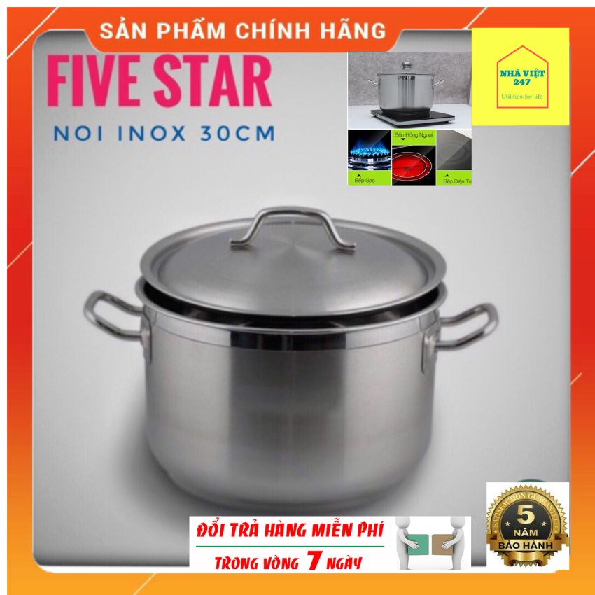 Nồi Luộc Gà Fivestar 30cm-16 Lít-3 Đáy-Inox 430 ,Đáy Từ,Sáng Bóng , Dày Đẹp [ NhaViet247] Dụng Cụ Nấu Ăn-Xoong ,Nồi Hàng Chính Hãng-BẢO HÀNH 5 NĂM