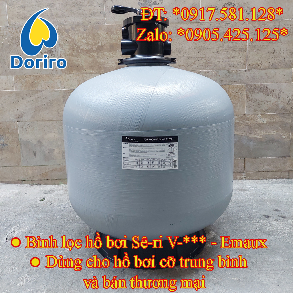 Bình lọc cát hồ bơi sê-ri v, cấu tạo van trên, thương hiệu emaux v450, v500, v650, v700, v800, v900, v1000, v1200, v1400