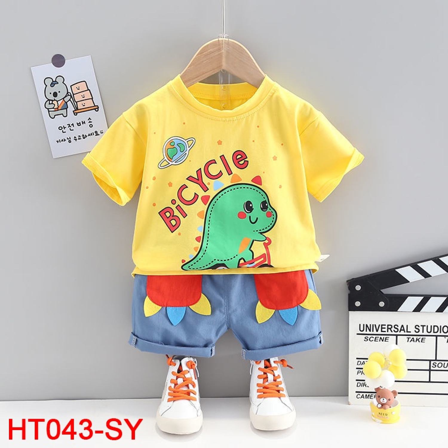 ⚡ Sale Off ⚡ - Bộ bé trai mùa hè cotton thoáng mát, in hình khủng long dễ thương - HT043
