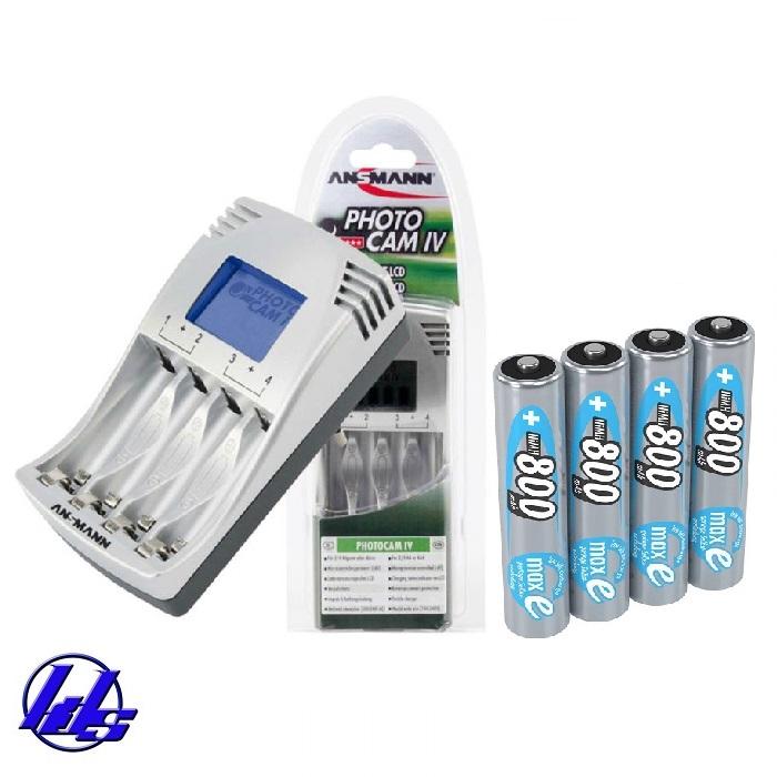 Combo bộ sạc có màn hình Ansmann Photocam IV kèm 4 pin sạc AAA 800mAh