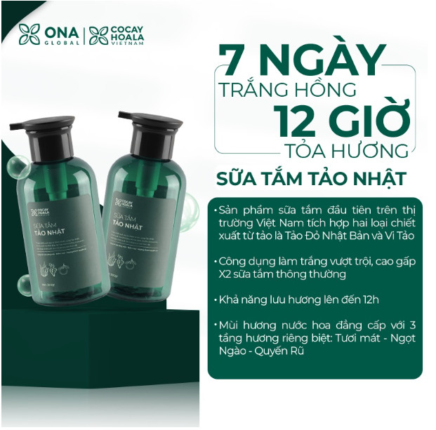 Sữa tắm Tảo Nhật COCAYHOALA hương nước hoa - dưỡng trắng da - trong lượng 300gr