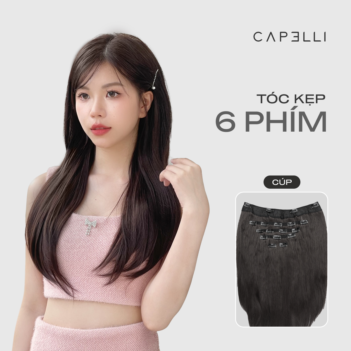 Tóc kẹp 6 phím capelli dáng cúp 40-50cm