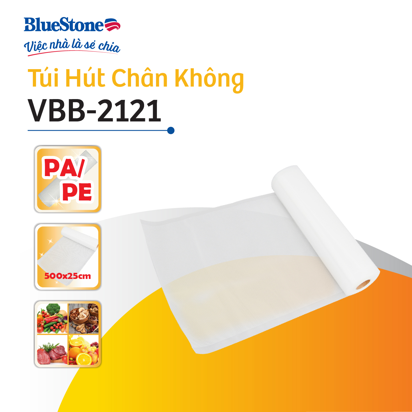 Túi hút chân không bluestone vbb-2121 - chất liệu nhựa pa/pe - bảo vệ thực phẩm khỏi vi khuẩn - lưu trữ thực phẩm lâu hơn - hàng chính hãng
