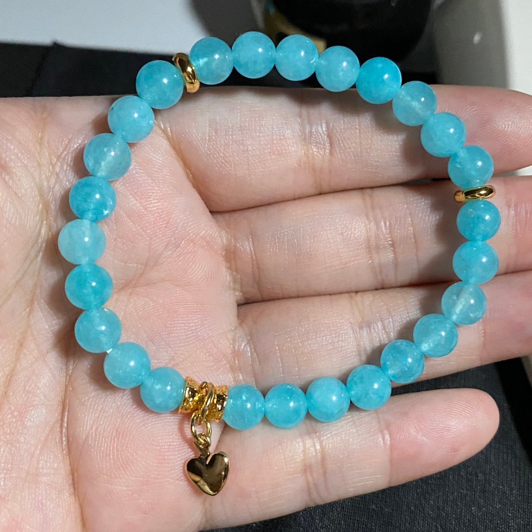 Vòng Thạch Anh Mã Não Xanh Thiên Thanh 6 li Xinh Xắn charm vàng chất lượng (giao mẫu ngẫu nhiên) | Hoa Minh Gem