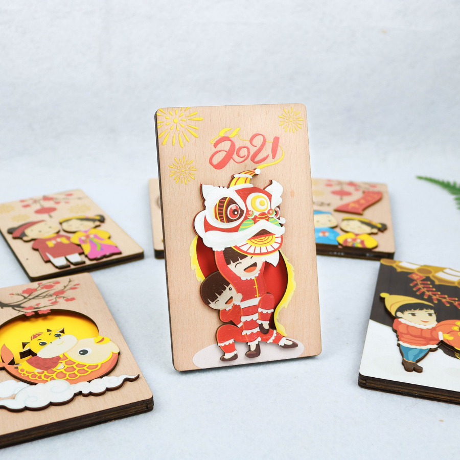 [HCM]Thiệp gỗ sáng tạo - thiệp tết đa năng kết hợp BAO LÌ XÌ MAY MẮN - quà tết ý nghĩa cho nhân và viên khách hàng - món quà may mắn tặng người thân bạn bè