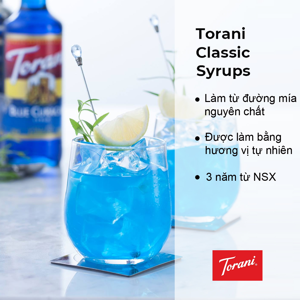 Torani classic siro pha chế vị vỏ cam blue curacao syrup 750ml mỹ
