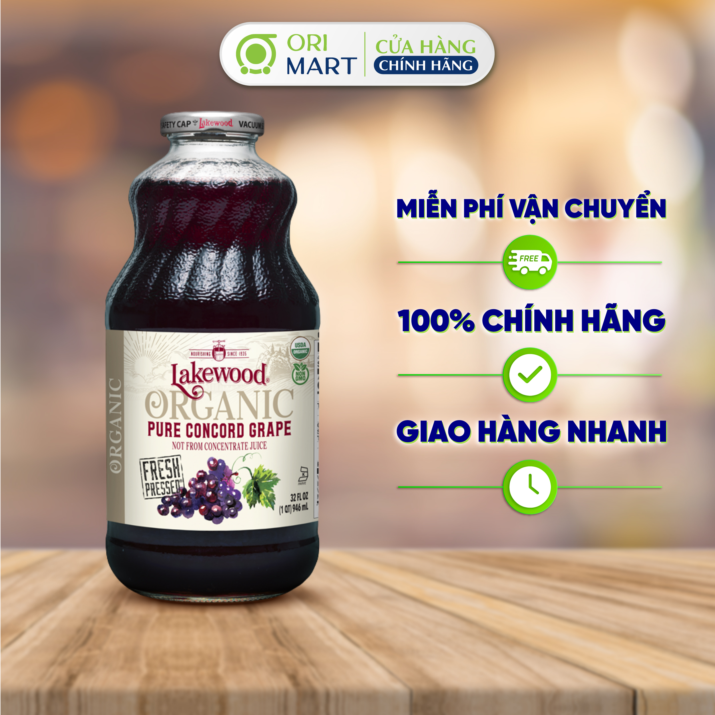 Nước ép nho concord hữu cơ nguyên chất chai 946ml thơm ngon giàu dinh dưỡng orimart
