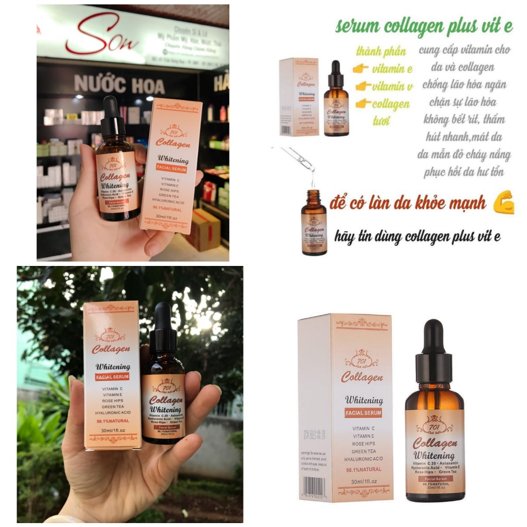 SERUM COLLAGEN WHITENING VIT E 701 Serum có tác dụng thu hẹp lỗ chân lông khiến da mịn màng hơn căng bóng hơn