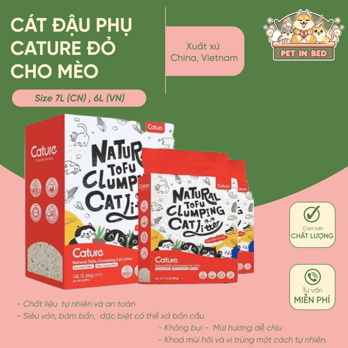 Cature / Cát đậu nành Cature Tofu hương sữa cho mèo