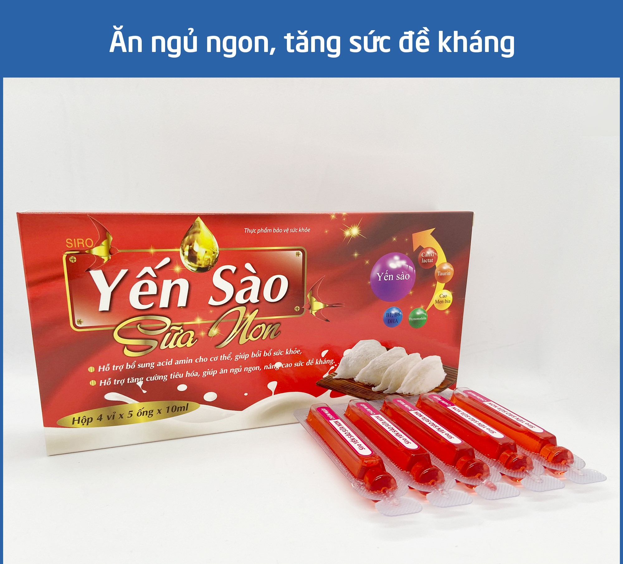 Siro Yến Sào Sữa Non giúp ăn ngủ ngon, tiếu hóa tốt, tăng cường miễn dịch cho trẻ từ 6 tháng tuổi - Hộp 20 ống