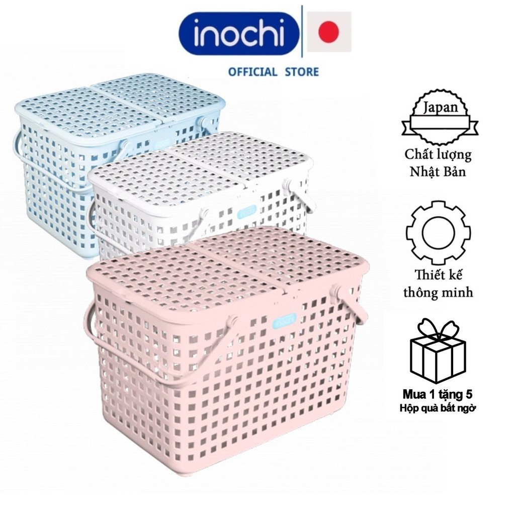 Giỏ đi sinh, giỏ xách quai giữa inochi Làn đi sinh có nắp để đồ cho bà bầu chất liệu nhựa nguyên sinh kháng khuẩn Ag+ sử dụng an toàn cho mẹ và bé