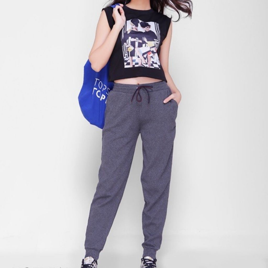 Quần jogger nỉ tăm nữ cao cấp cạp chun bo gấu mùa thu đông Hàn Quốc Q90