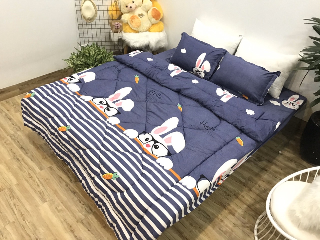 Trọn bộ chăn phao 5 món, chăn phao + ga gối màu kẻ và hoa lá, chăn mền người lớn, chăn ngủ, chăn bông, chăn phao mùa đông chần bông, chăn phao siêu nhẹ, chăn phao chần bông dày, chăn phao 4 mùa, bộ chăn phao 5 món