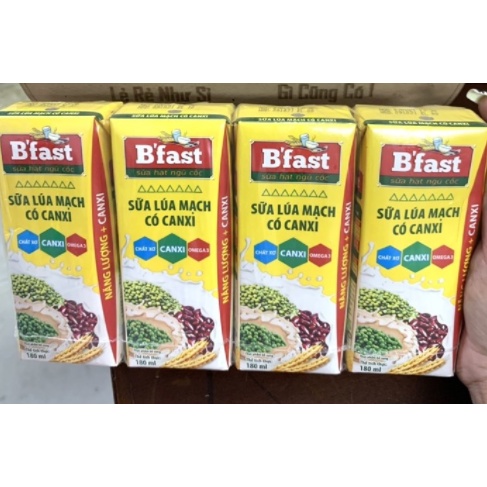 Vỉ 4 hộp sữa lúa mạch có canxi b’fast 180ml
