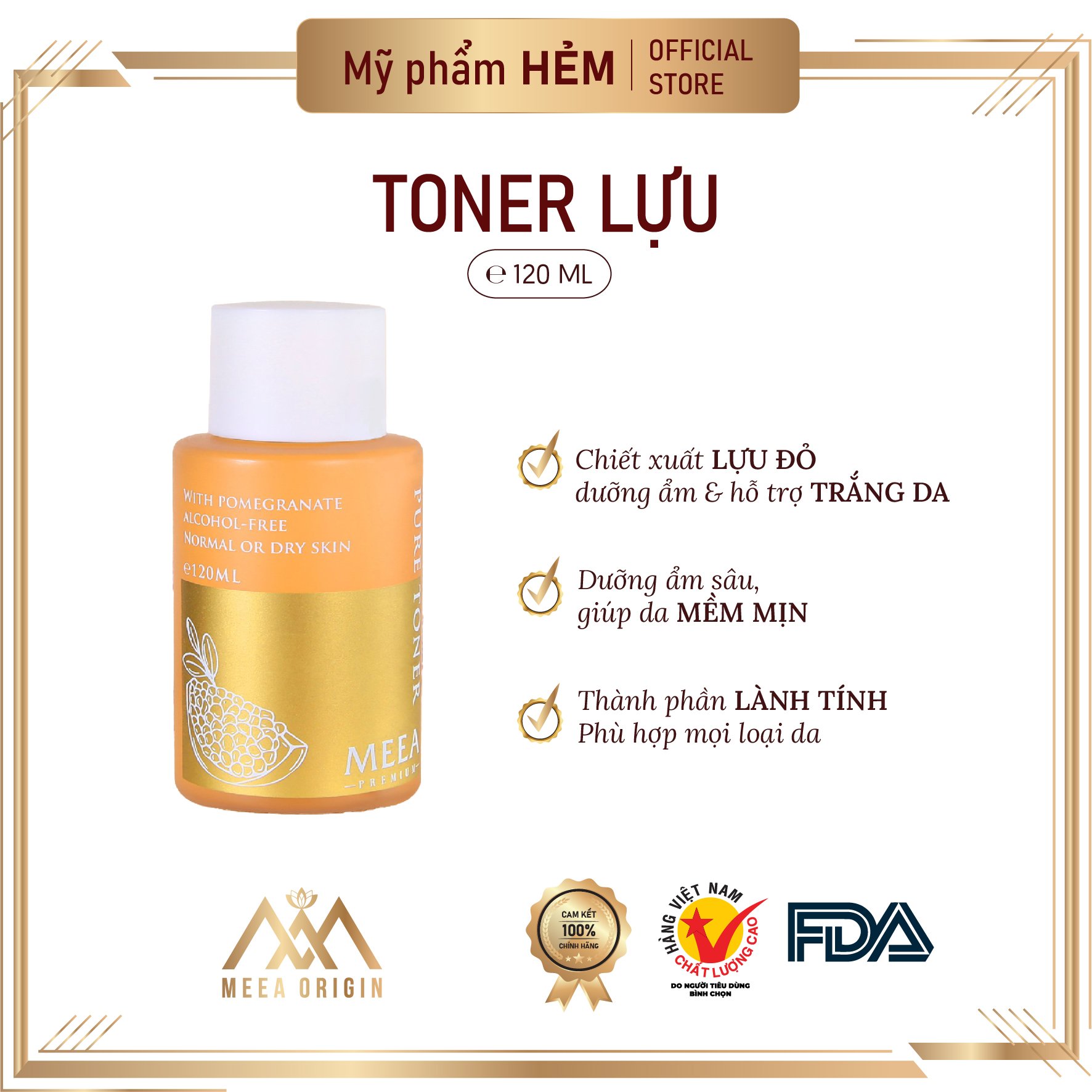 Nước hoa hồng toner lựu đỏ meea | cân bằng độ ph, chống lão hóa, giữ ẩm da