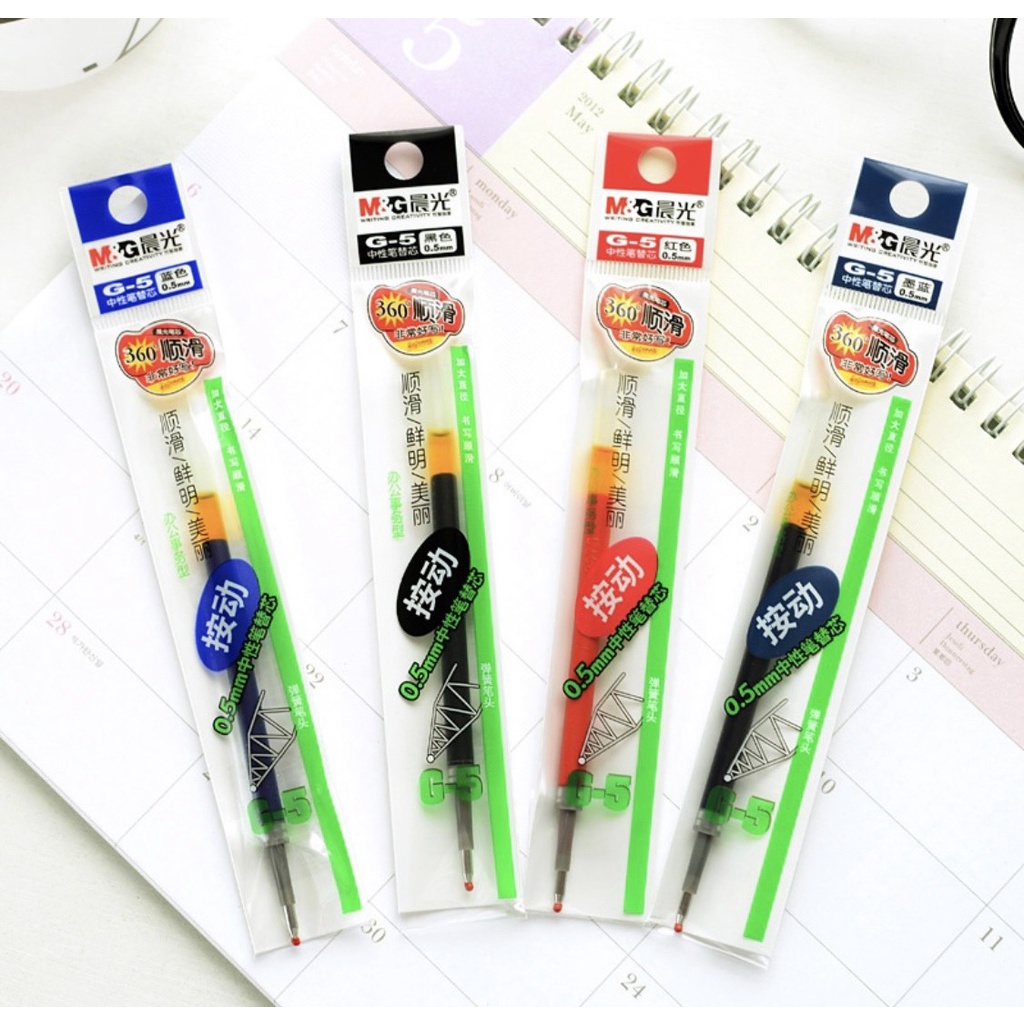 Ruột gel bút bi nước béo G5 chính hãng, thay cho bút M&G 1163, R1, bút baoke, deli......