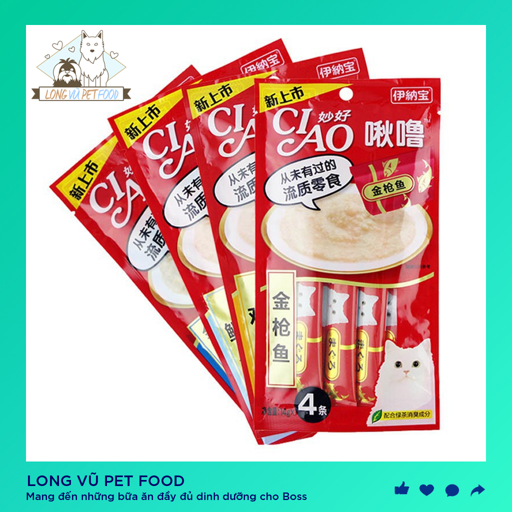 Súp thưởng cho mèo Ciao Churu - Thức ăn cho mèo soup dinh dưỡng - 18 Vị - 4 thanh 14G - kích thích thèm ăn hạt cho Mèo - Long Vũ Pet Food