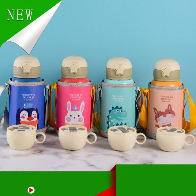Bình nước cho bé Bình nước giữ nhiệt cho bé bình nước trẻ em 2 nắp tiện dụng trà