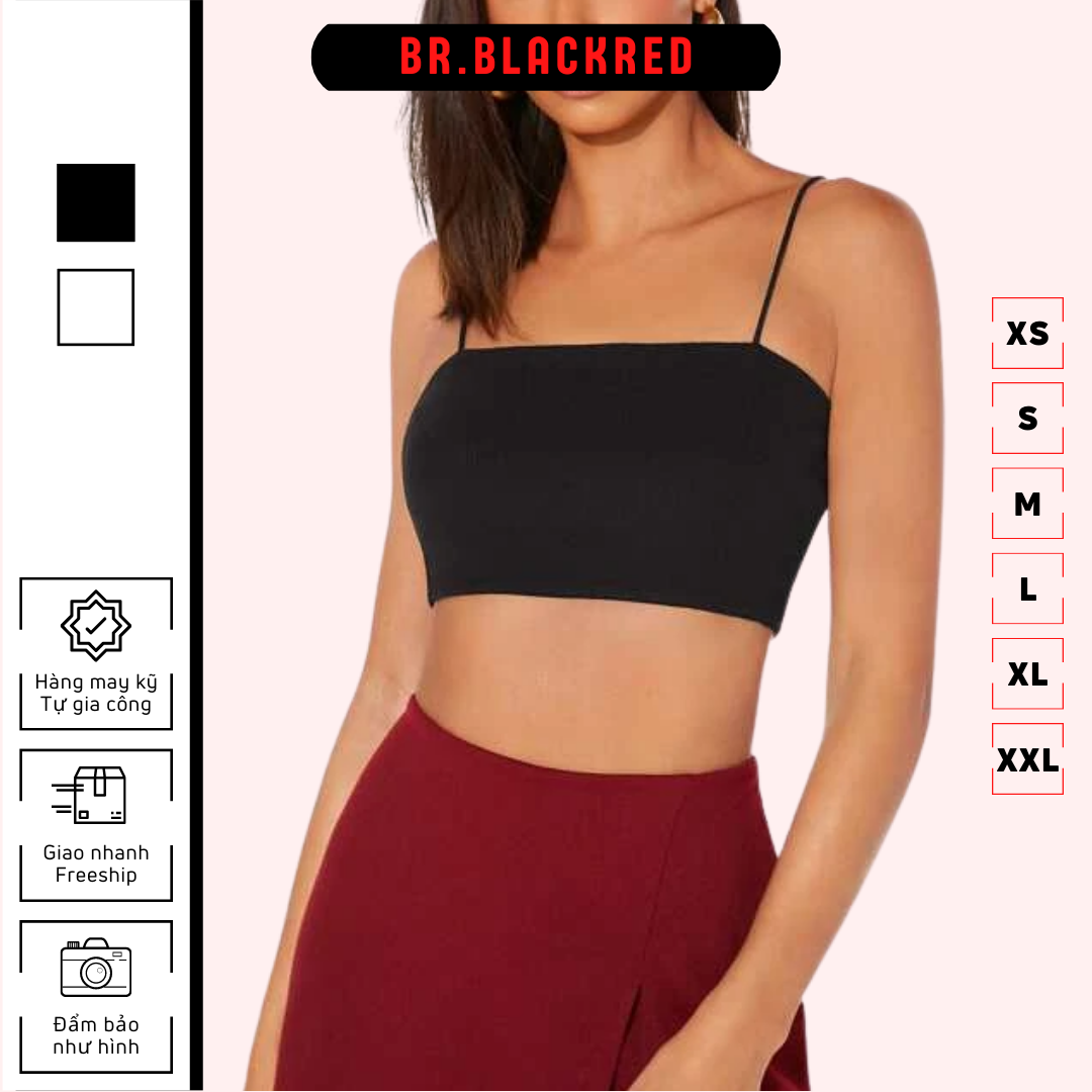 Áo croptop 2 dây sợi bún BLACKRED bản nhỏ áo thun gân trắng đen dễ phối đồ
