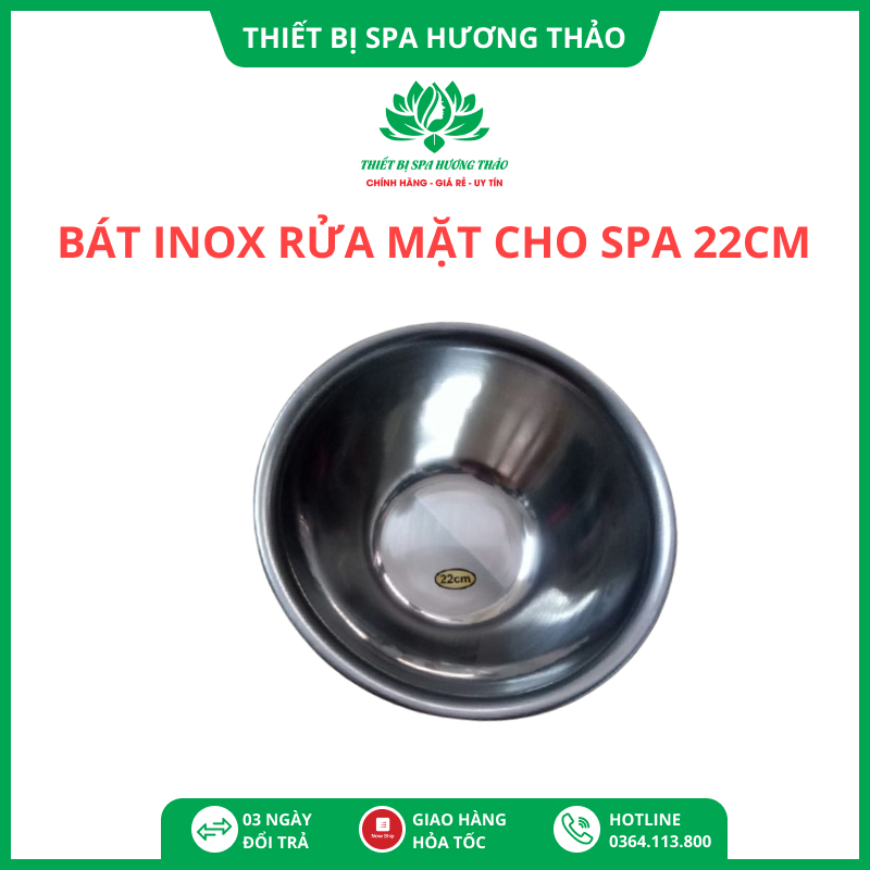 Bát inox rửa mặt dùng trong spa, size 22cm sâu lòng