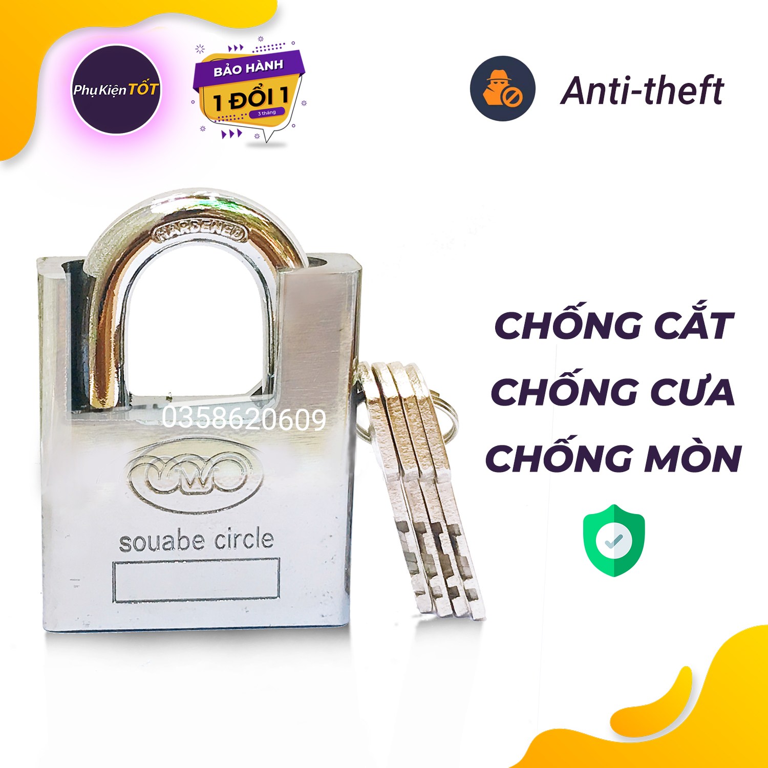Ổ khóa chống cắt lớn soucbe - circle 60mm top securi padlock chống đập chống cưa ổ khóa bảo vệ chống trộm