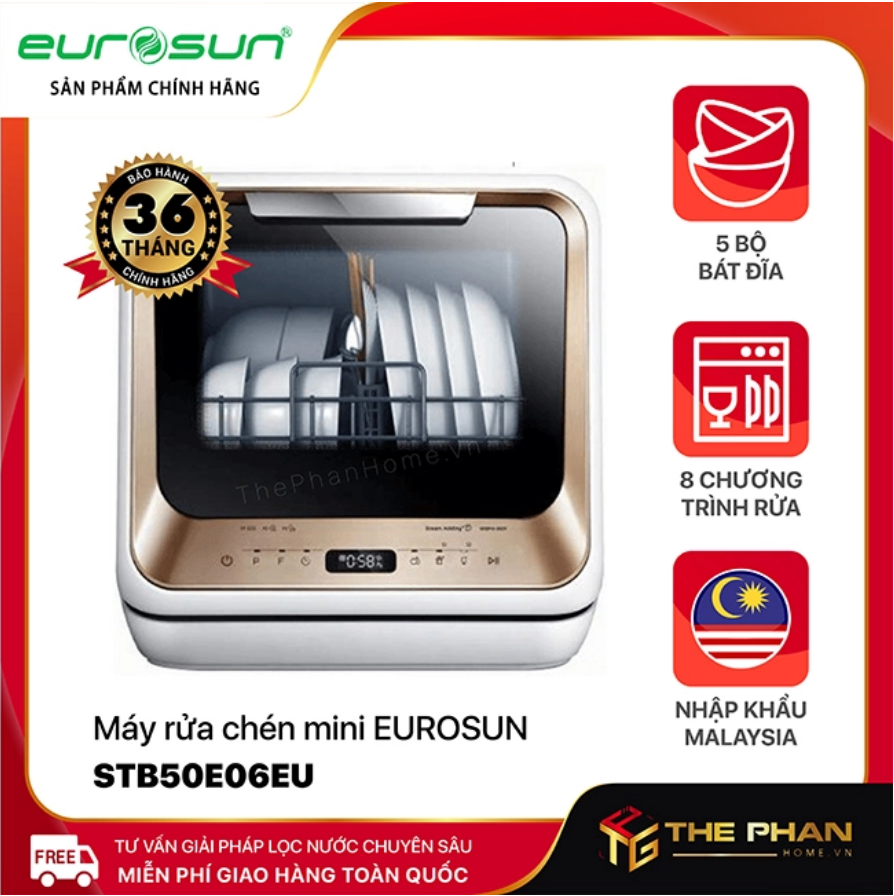 Máy rửa chén mini - rửa trái cây độc lập eurosun stb50e06eu - sức chứa 5 bộ - 8 chương trình rửa thông minh - hàng chính hãng