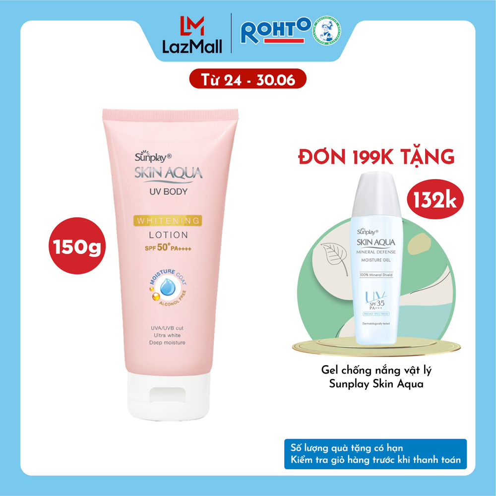 Kem chống nắng body Skin Aqua dưỡng trắng dùng hàng ngày Sunplay Skin Aqua UV Body Whitening Lotion SPF 50+ PA++++ 150g