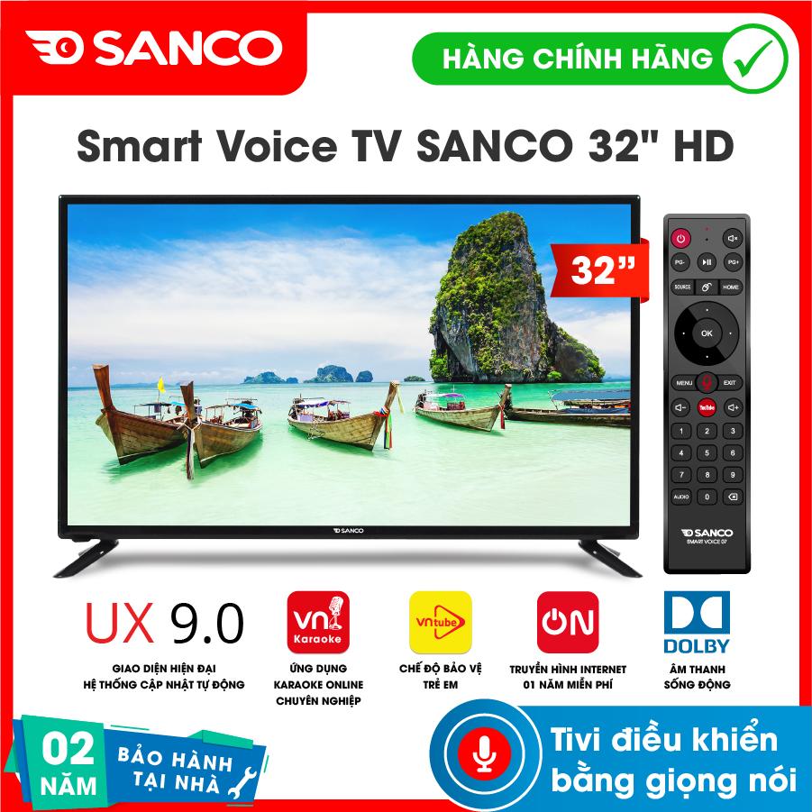 Smart tivi SANCO HD 32 inch Android 8.0, tìm kiếm giọng nói , tính năng bảo vệ trẻ em ,remote 2 in 1 kèm tính năng chuột bay, Model H32V300 - Bảo Hành 2 năm tận nhà, hàng nguyên seal, tivi giá rẻ.