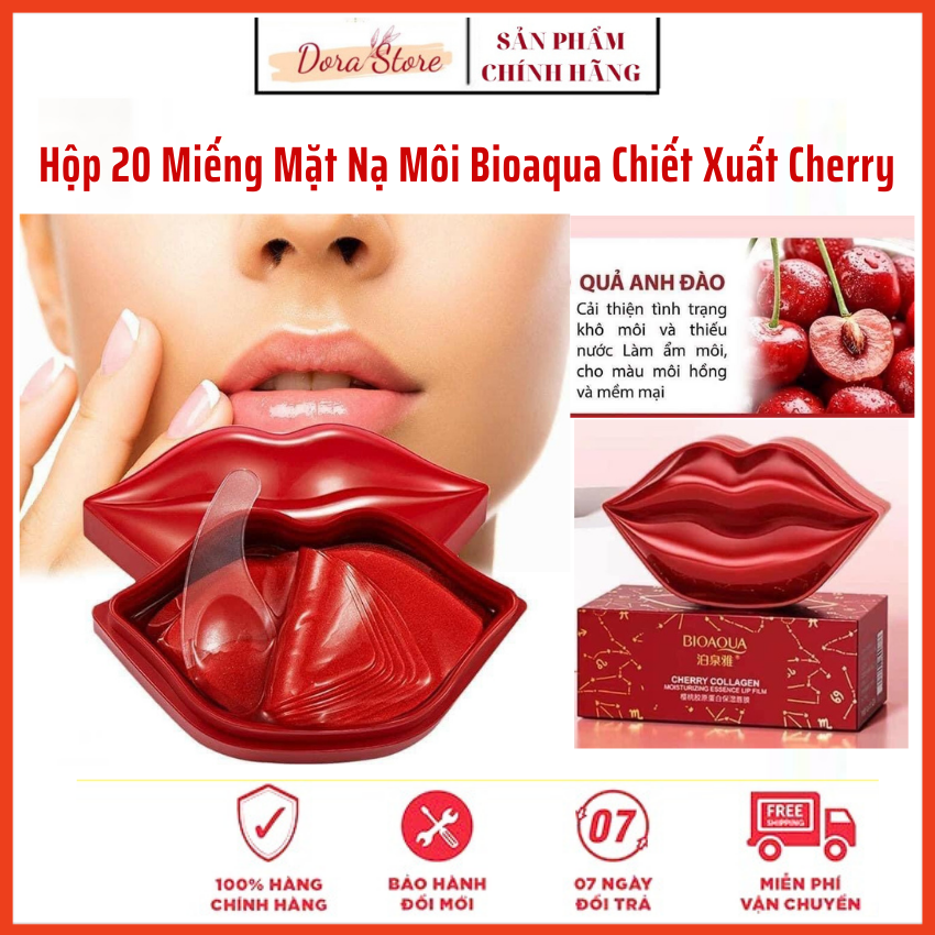 Hộp 20 Miếng Mặt Nạ Môi Bioaqua Chiết Xuất Cherry-Giảm Thâm Môi, Dưỡng Ẩm, Bổ Sung Collagen - Dorastore