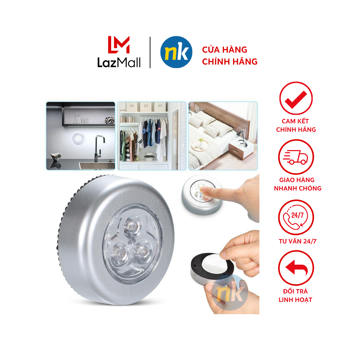 Đèn Led Siêu Sáng 3 bóng không dây, siêu sáng cực lâu, siêu bền, dán tường, dán phòng ngủ, phòng làm việc, xe ô tô