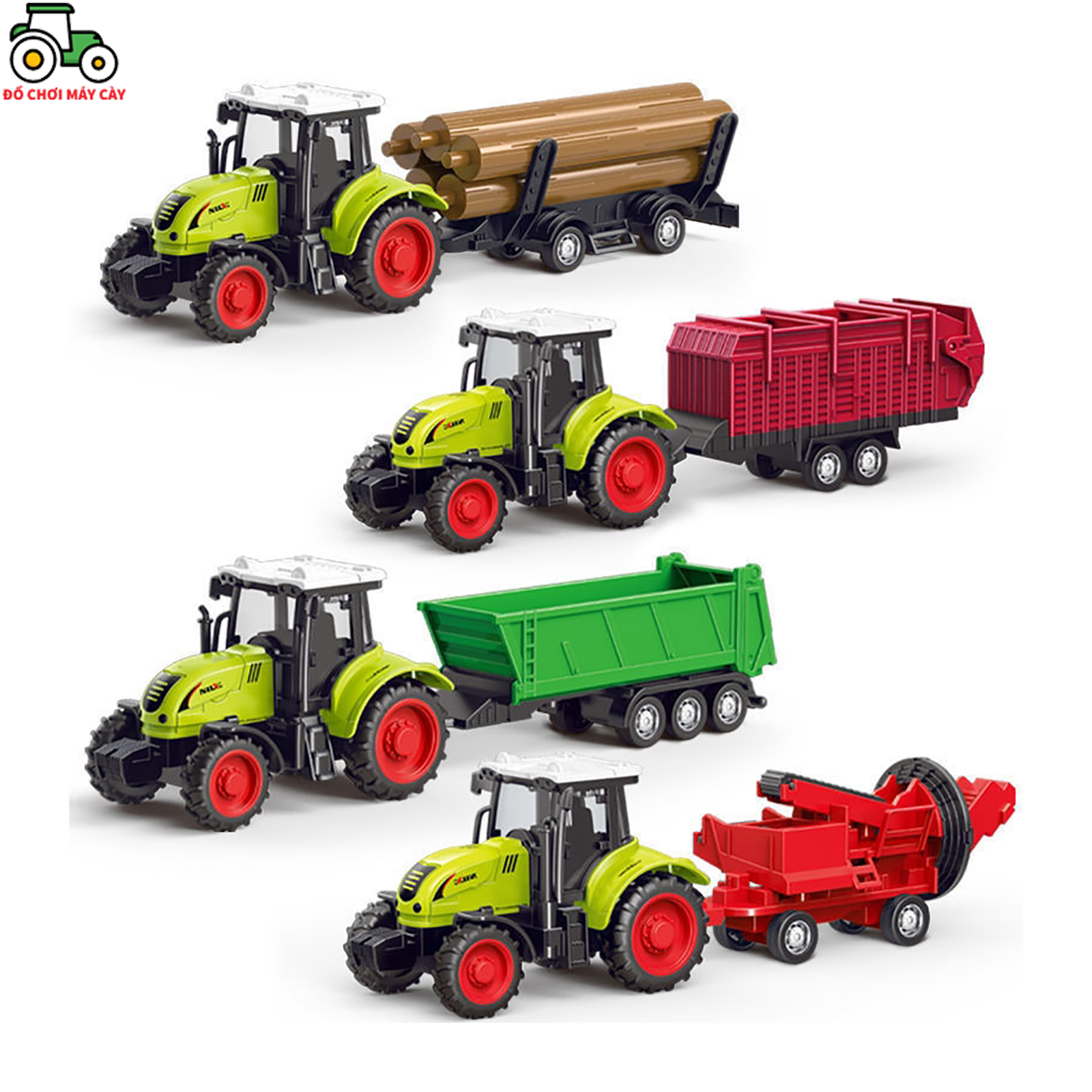 Máy kéo mini + rơ mooc - chạy trớn, lốp cao su; xe máy cày đồ chơi; xe mô hình; mk05rm