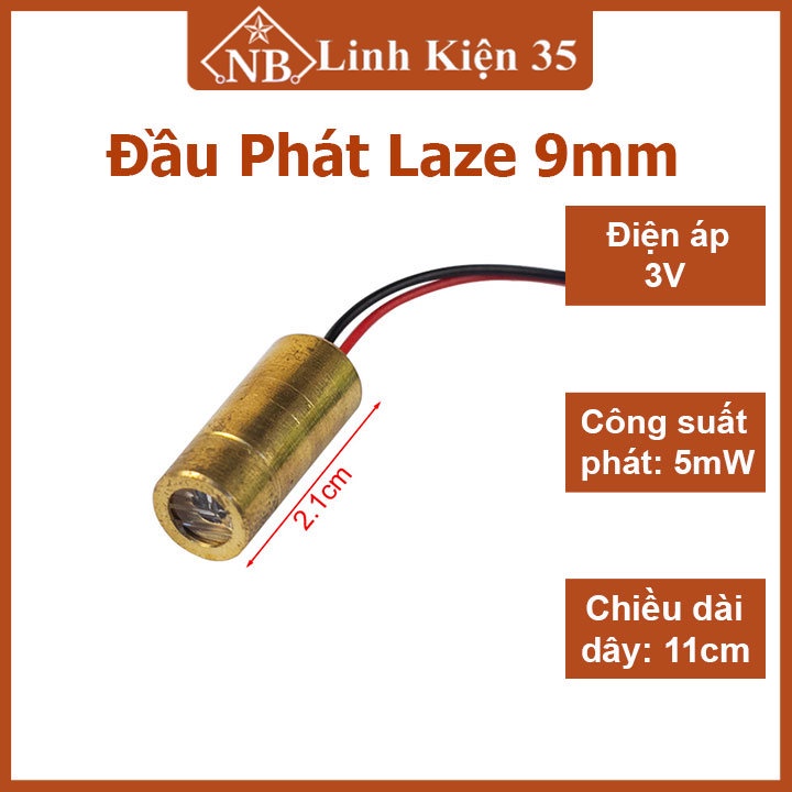Đầu phát laze 9mm 3v 5mw sáng đỏ dây dài 11cm