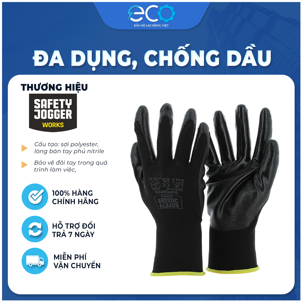 Găng tay chống dầu Safety Jogger dòng Superpro đa năng, ôm tay thoáng khí, chống trơn trượt màu đen