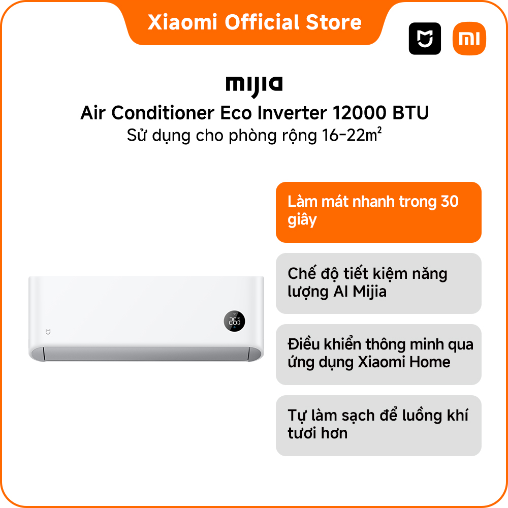 [MỚI RA MẮT] Máy lạnh/ Điều hòa Mijia Air Conditioner Eco 12000BTU 5-Star Inverter | Làm mát nhanh trong 30 giây | Tự làm sạch để luồng khí tươi hơn | Điều khiển thông minh qua ứng dụng Xiaomi Home