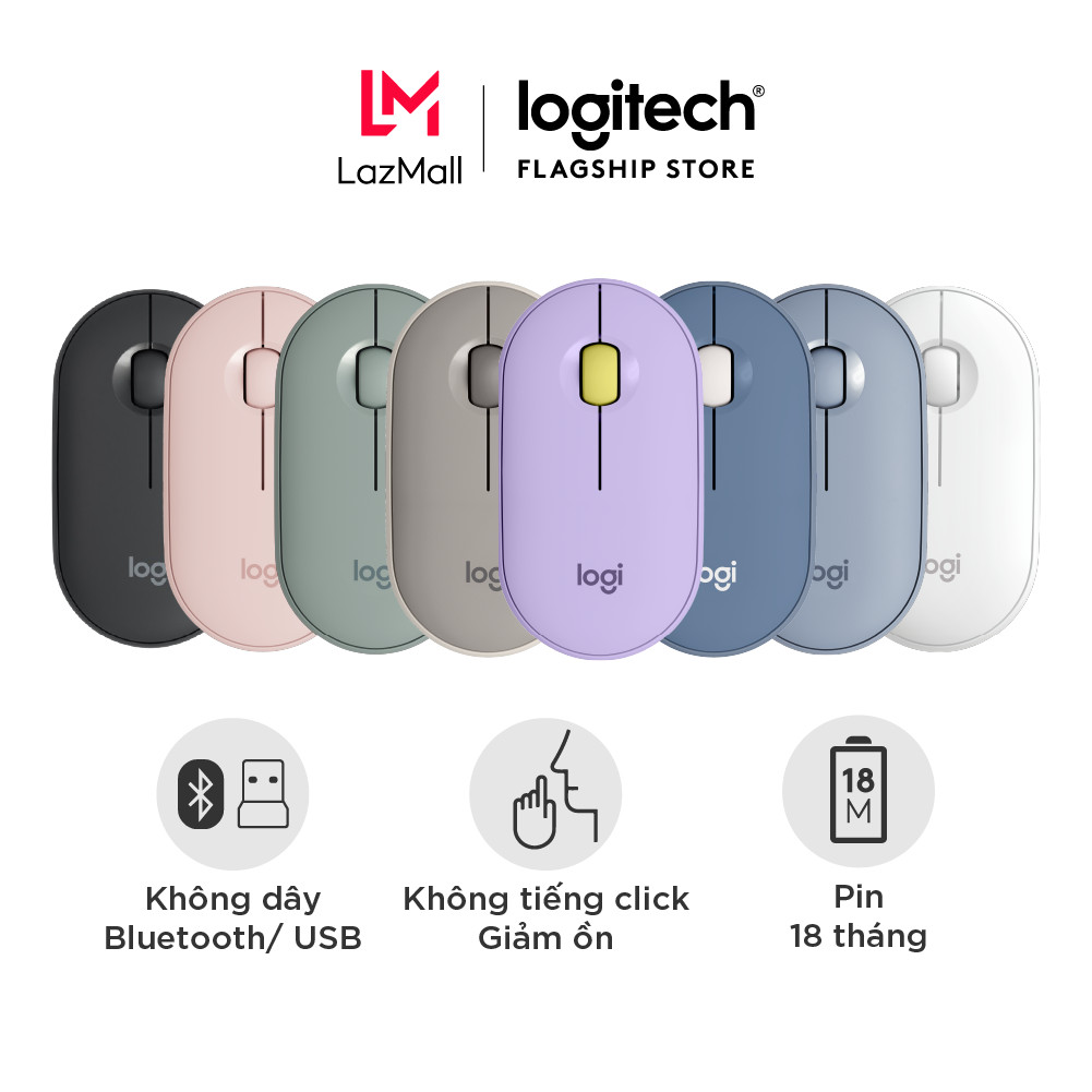 Chuột không dây Logitech Pebble M350 Kết nối Bluetooth/ USB 2.4GHz thiết kế mỏng giảm ồn phù hợp Mac / PC / Laptop