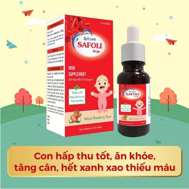 Avisure safoli drops - sắt cho bé dạng nhỏ giọt, bé đủ máu để nuôi cơ thể.