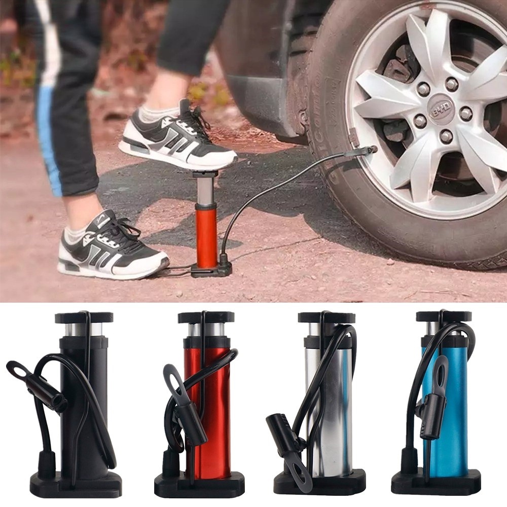Bơm xe đạp chân dùng cho bơm lốp xe đạp, bơm lốp xe máy, tặng kèm kim bơm banh