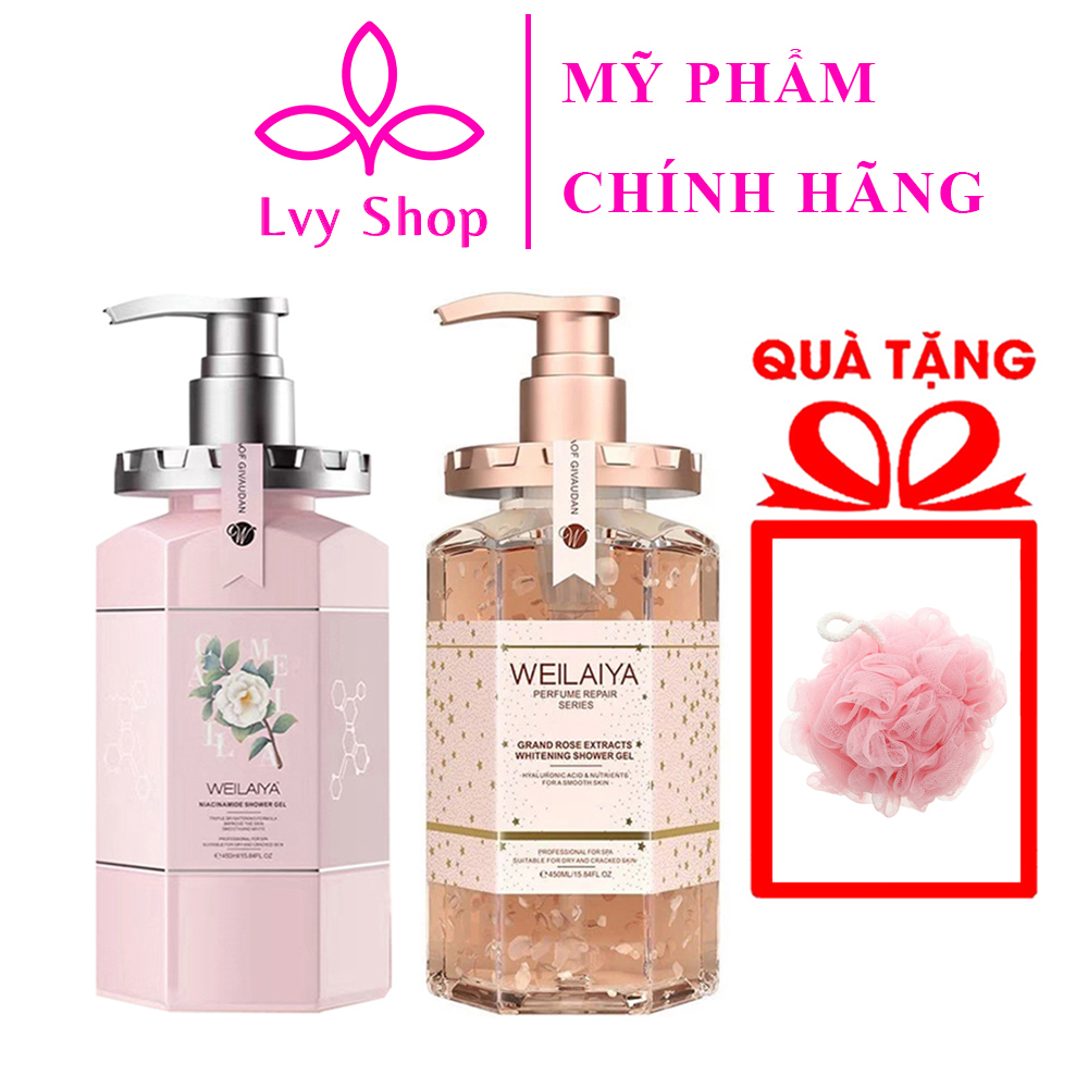 Sữa tắm Weilaiya hương nước hoa hồng Damask 450ml Lvy Shop trắng da toàn thân thơm lâu cấp ẩm săn chắc mịn màng