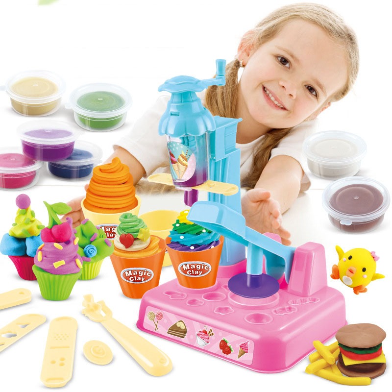 Bộ đồ chơi máy làm mì, máy làm kem, máy làm hamburger bằng đất nặn - đất sét sinh học cao cấp không độc hại