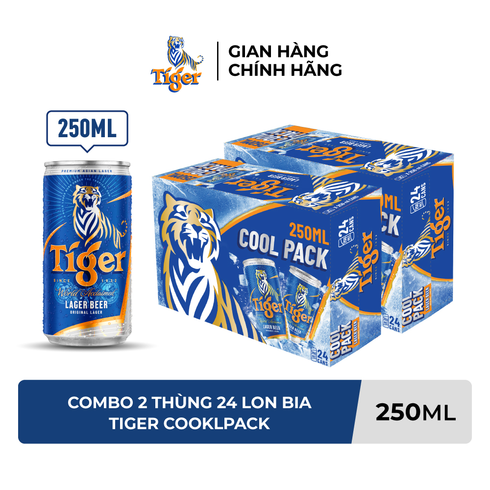 Combo 2 Thùng 24 Lon Bia Tiger Coolpack 250ml