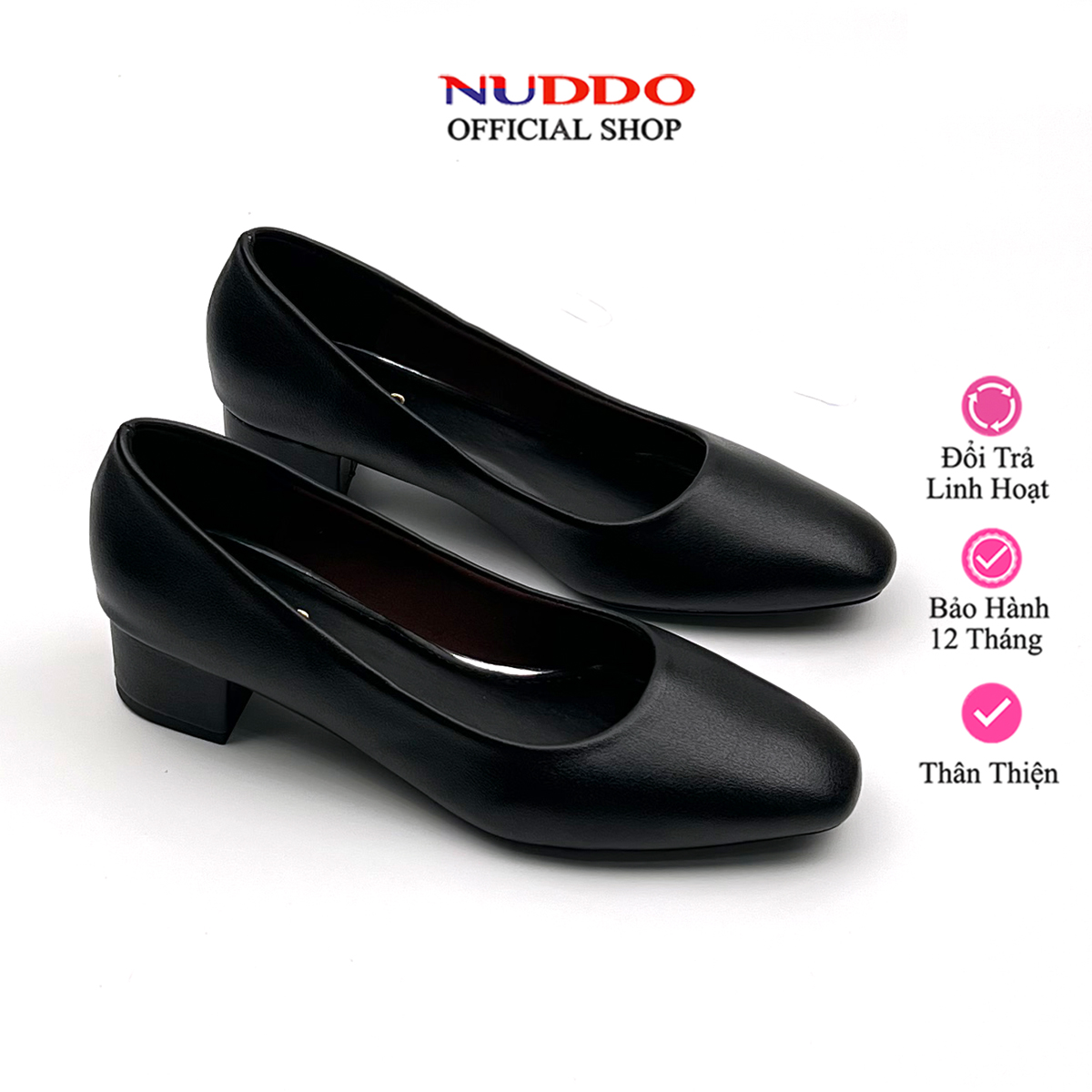  Giày Công Sở Nữ Cao Gót 3 Phân Đế Vuông Guốc Tiếp Viên Hàng Không Nữ Mũi Vuông Da mềm NUDDO NU008 