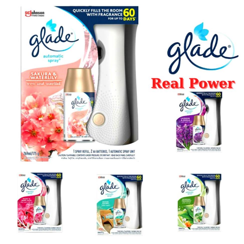Máy xịt thơm phòng tự động GLADE, máy xịt phòng tự động hương thơm dịu nhẹ, thay lõi 269ml,