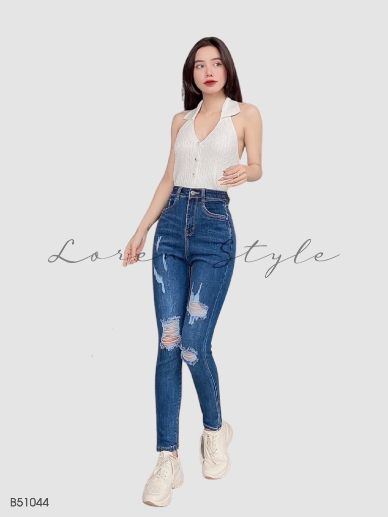 Quần jean nữ skinny loren wash rách b51044