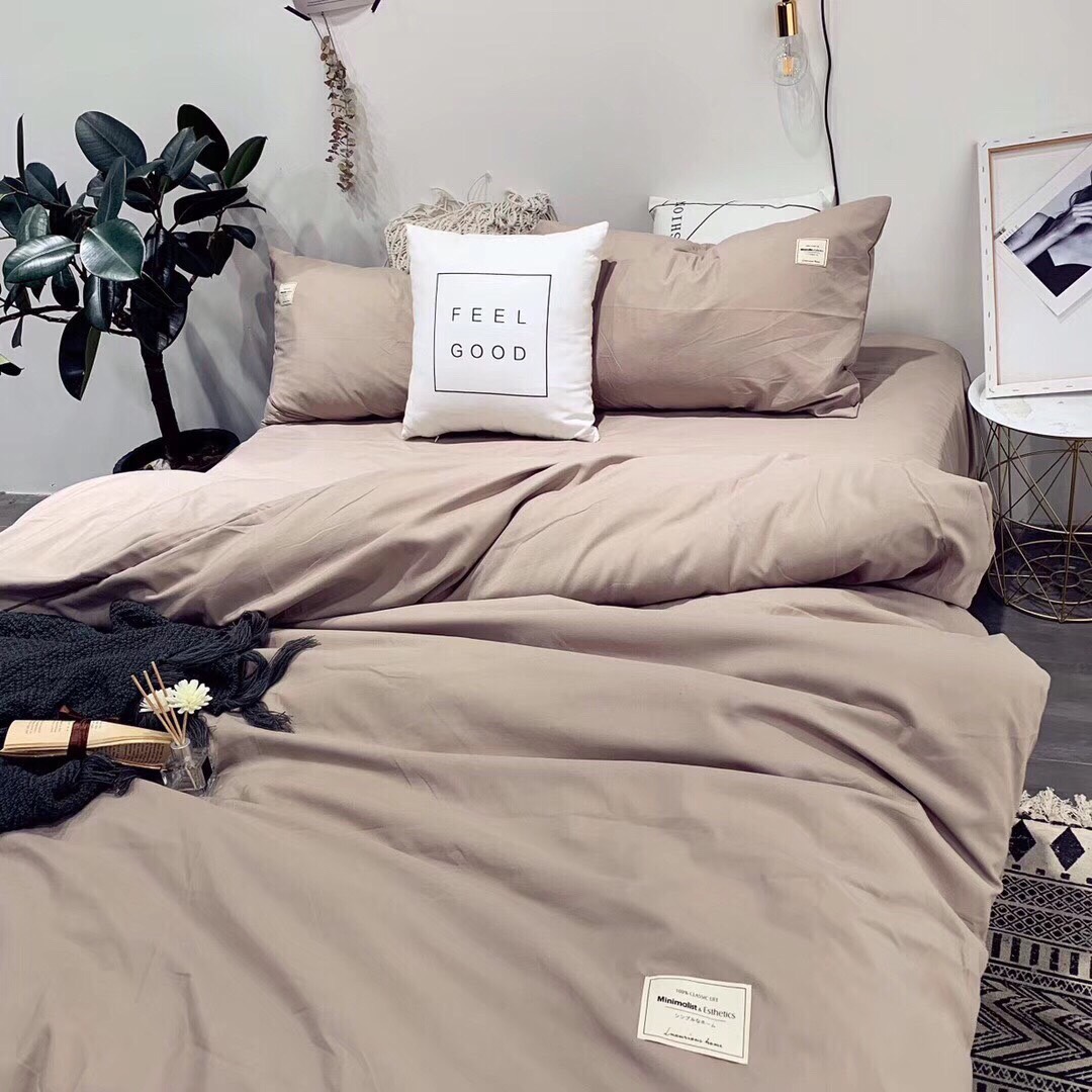 [1m8x2m] Bộ Chăn Ga Gối Cotton TICI Phong Cách Đơn Sắc Tối Giản,Không Xù Lông, Không Phai Màu Thấm Hút Mồ Hôi Tốt