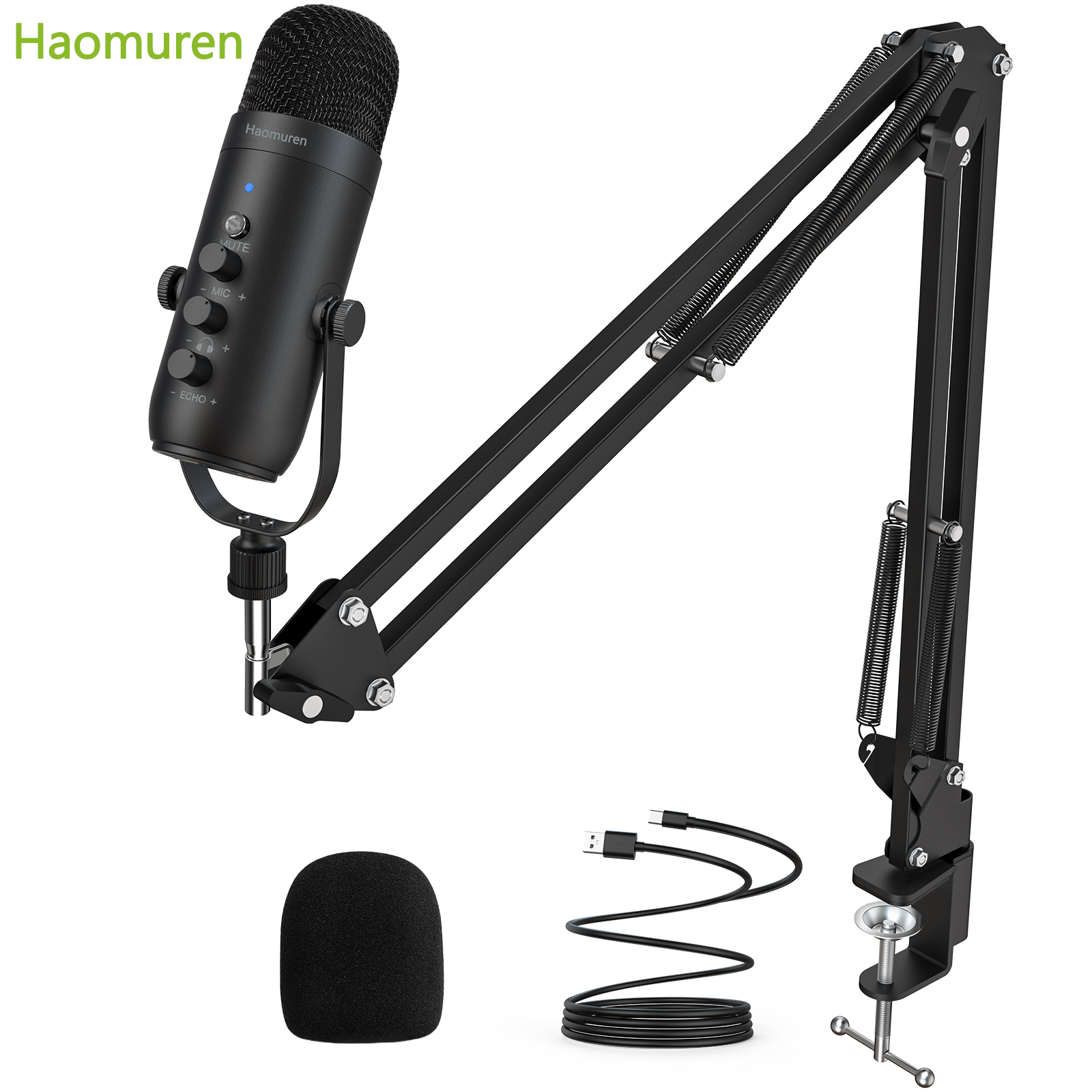 Haomuren Podcast micrô điện dung Với Tay treo đèn Đứng chơi game USB Mic Cho PC Karaoke Streaming Ghi Âm Giọng Nói Quá Khép