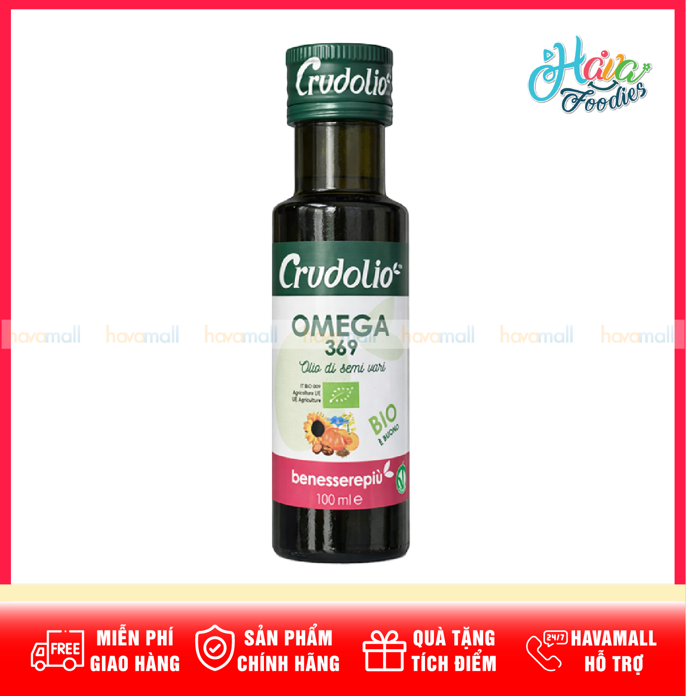 Dầu Hạt Tổng Hợp Omega 3-6-9 Hữu Cơ Crudolio 100ml – Crudolio Bio Omega 3-6-9 Oil