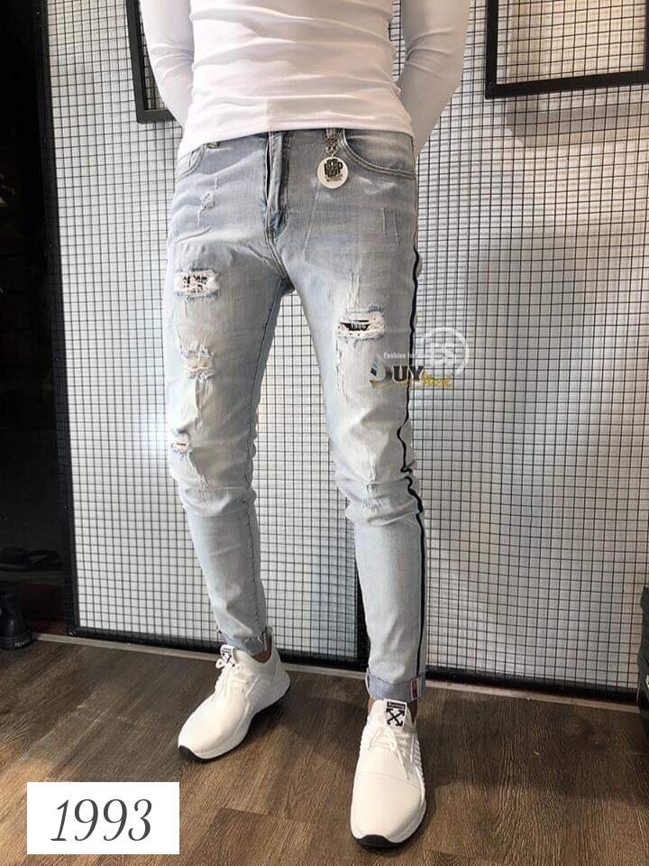 [Hoàn Tiền 15%] [HCM]QUẦN JEAN NAM RÁCH WASH SỌC VIỀN 2 BÊN DB 1993 CAO CẤP